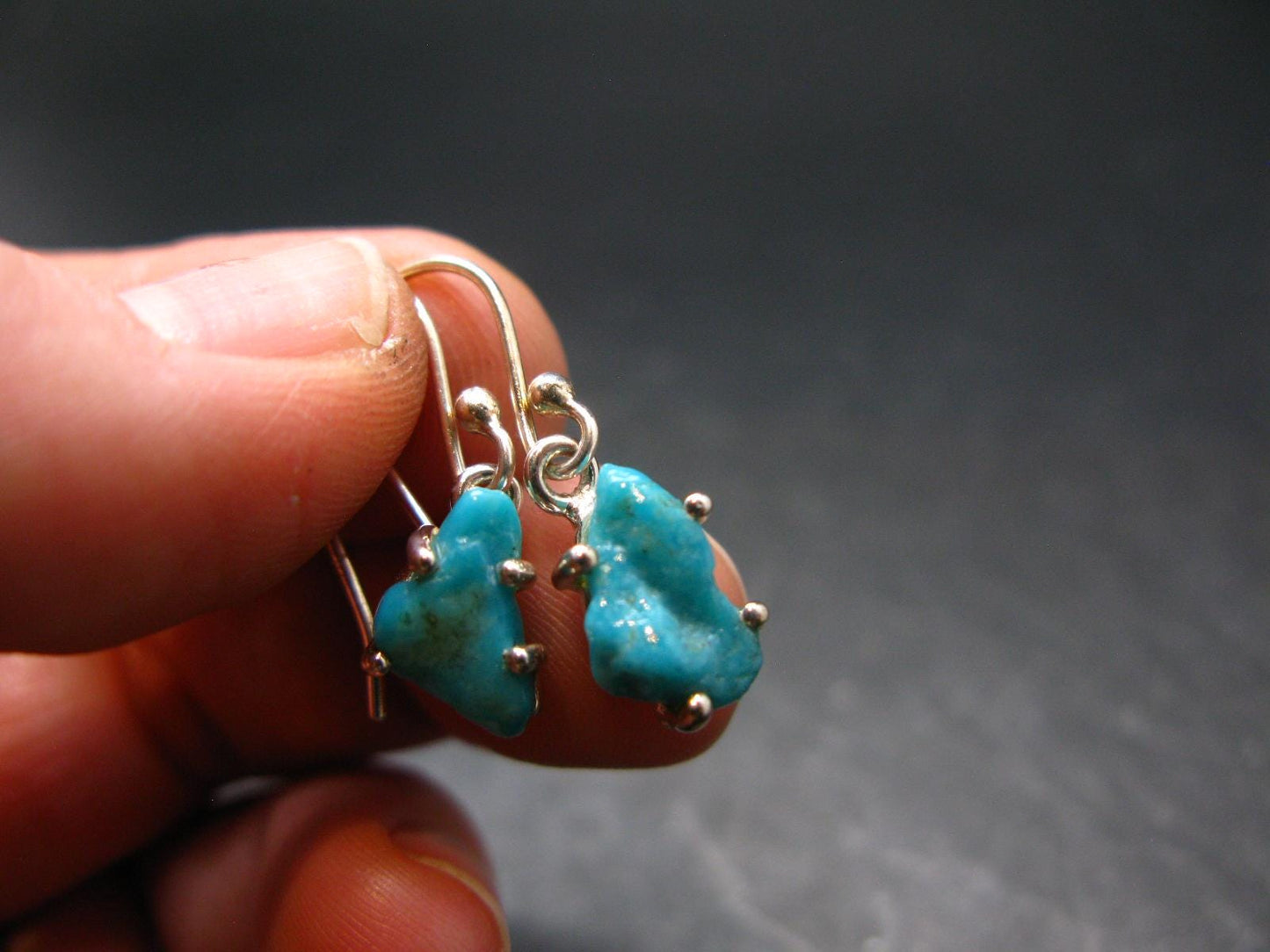 Nice Raw Natural Turquoise Sterling Silver Earrings from Mexico - 1.7 Grams