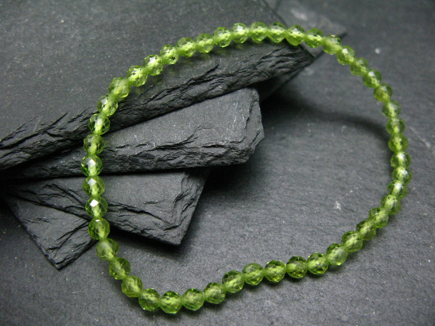 Peridot Genuine Bracelet ~ 7 Inches ~ 4mm Facetted Beads