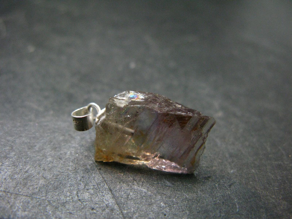 Gem Color Change See-Thru Straw Terminated Crystal Diaspore Crystal Silver Pendant From Turkey - 0.9" - 2.05 Grams