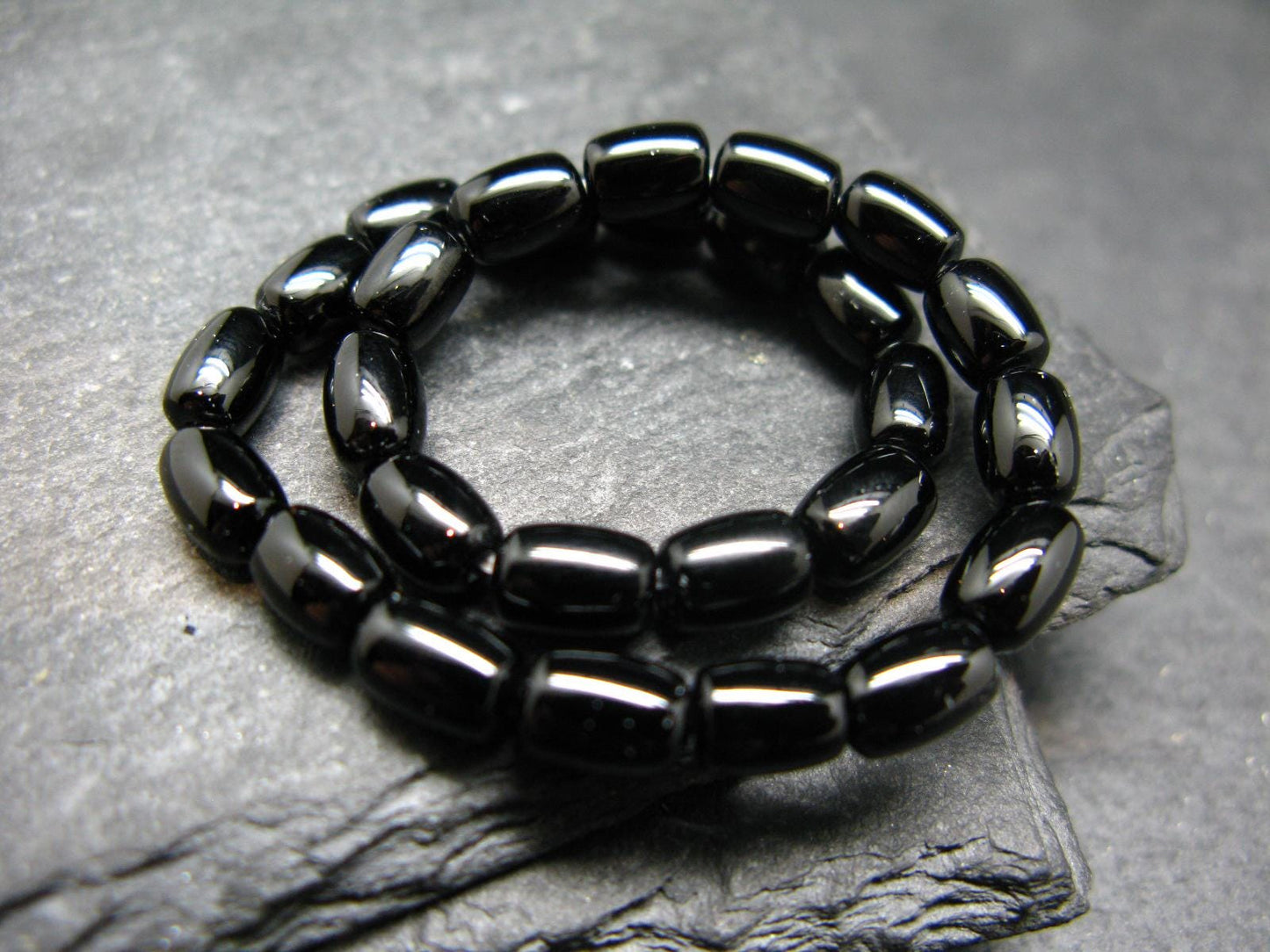 Black Tourmaline Genuine Bracelet ~ 7 Inches ~ 7mm Barrel Beads