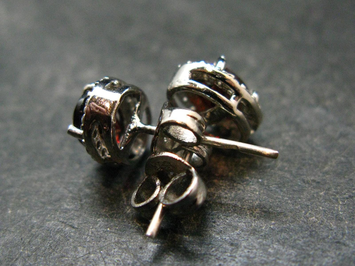 Natural Faceted Red Garnet Almandine Sterling Silver Stud Earrings from India - 2.44 Grams