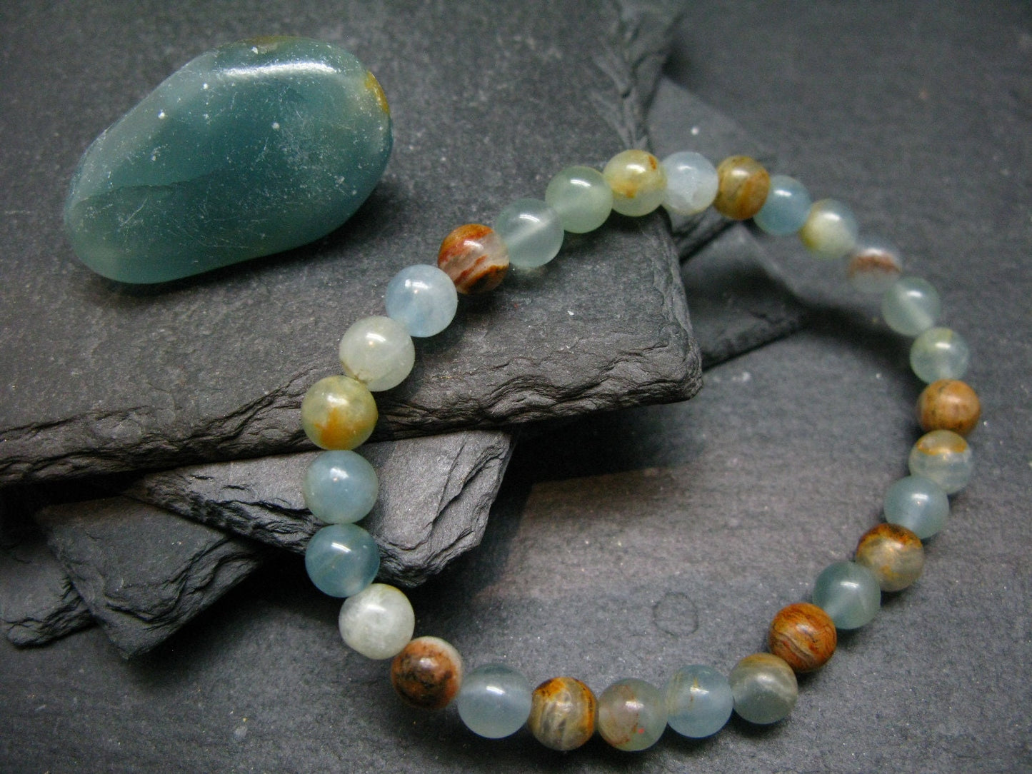 Lemurian Aquatine Calcite Genuine Bracelet ~ 7 Inches ~ 6mm Round Beads
