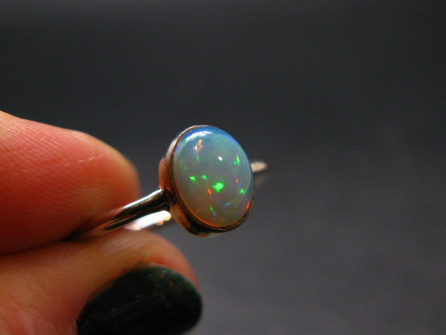 Natural Cabochon Opal 925 Sterling Silver Ring from Ethiopia - 1.77 Grams - Size 8