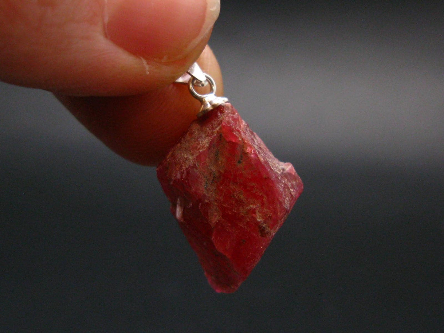 Rare Raw Rhodonite Silver Pendant From Brazil - 1.0" - 4.0 Grams