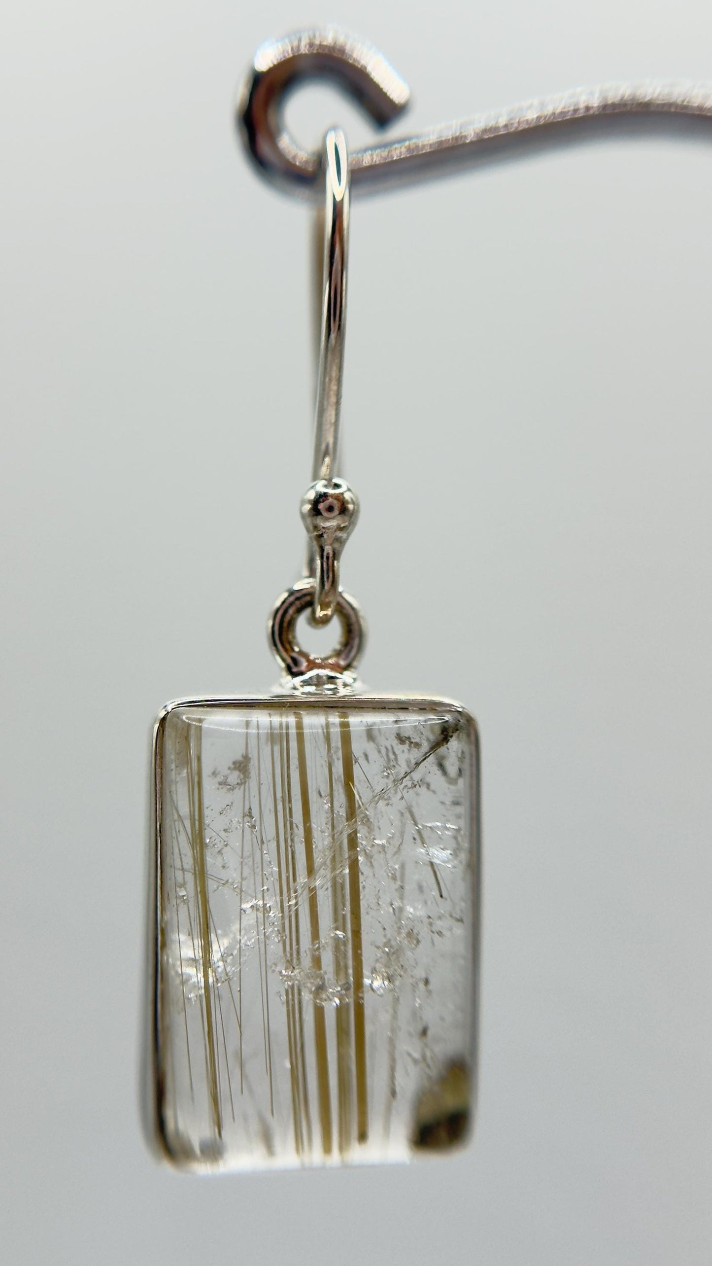Rutilated Quartz Rectangle Drop Earrings – Natural Crystal Sterling Silver Dangle Jewelry