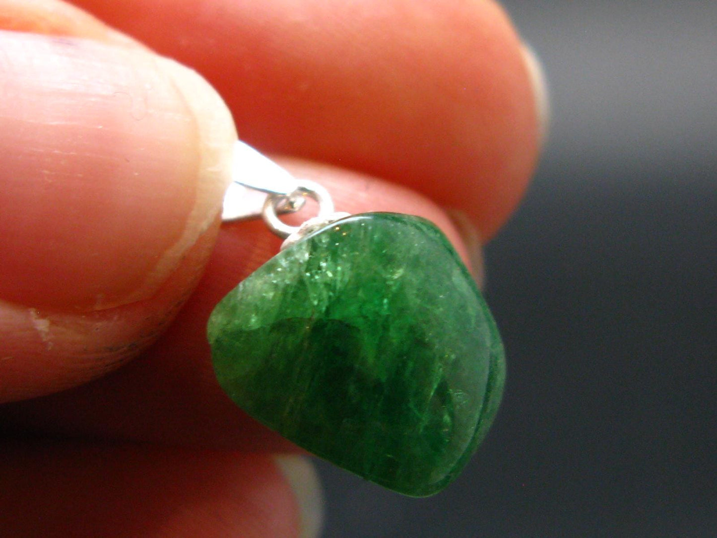 Tsavorite Gem Green Garnet Sterling Silver Pendant From Tanzania - 0.7" - 1.40 Grams