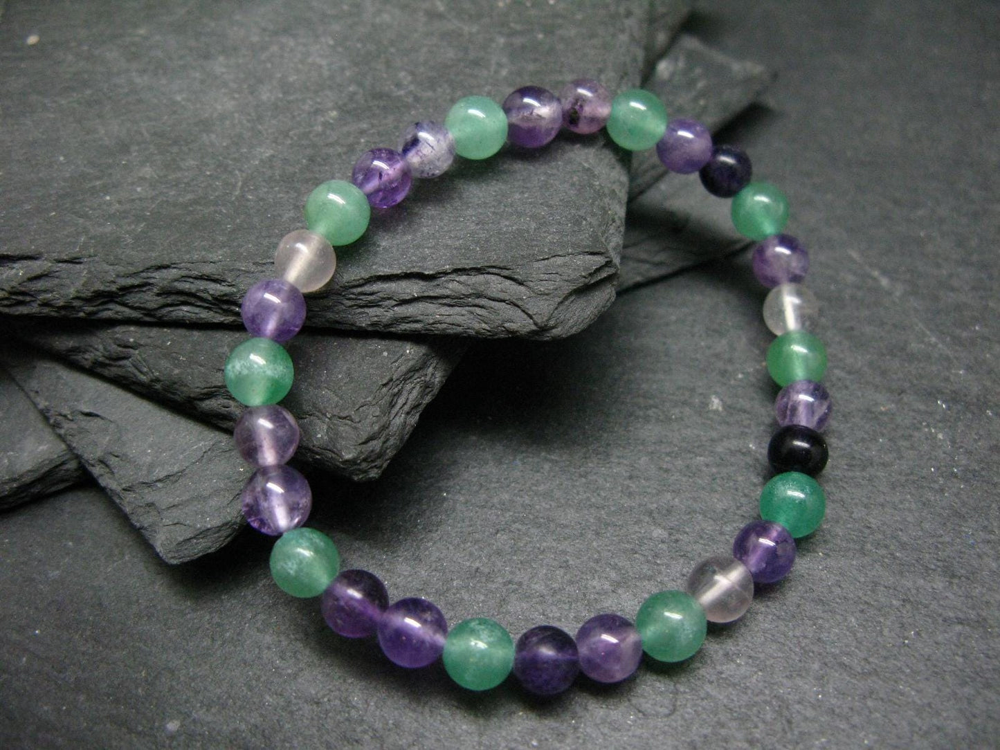 Fluorite, Green Aventurine & Amethyst Genuine Bracelet ~ 7 Inches ~ 6mm Round Beads