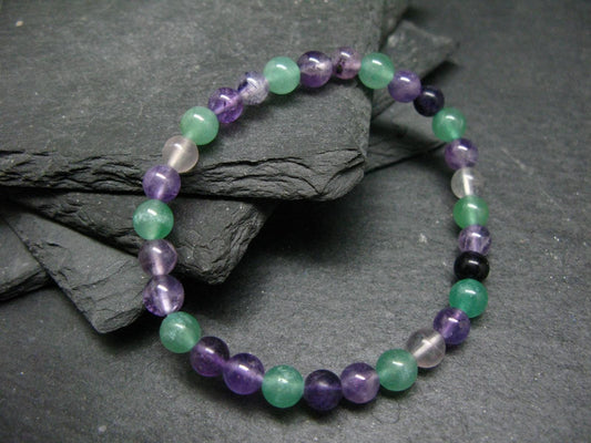 Fluorite, Green Aventurine & Amethyst Genuine Bracelet ~ 7 Inches ~ 6mm Round Beads
