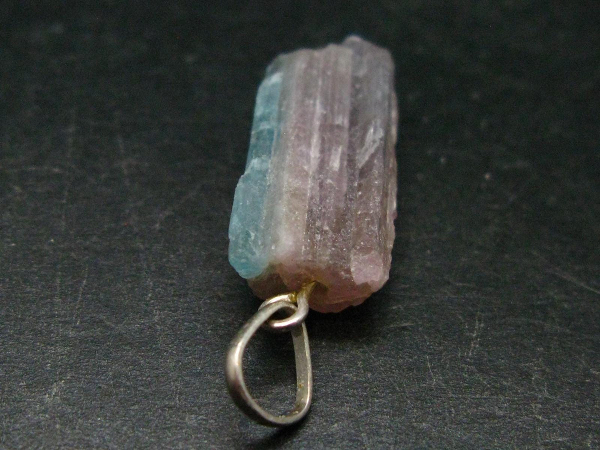 Rarest Paraiba Copper Blue Tourmaline Crystal Silver Pendant From Brazil - 1.4" - 3.14 Grams