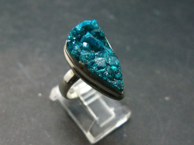 Emerald Green Dioptase Crystal Silver Ring from Congo - 6.95 Grams - Size 7