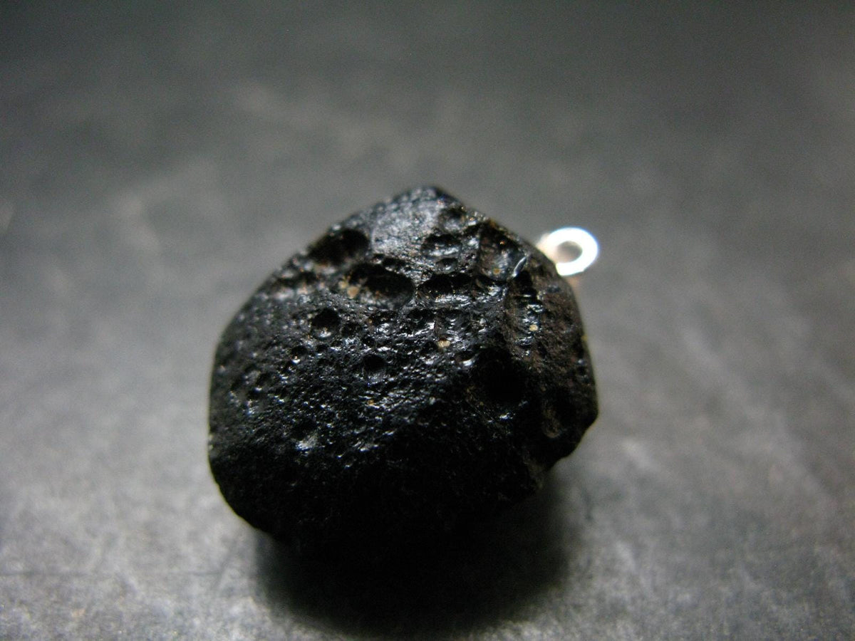 Tibetan Black Tektite Silver Pendant From Tibet - 1.0" - 5.91 Grams
