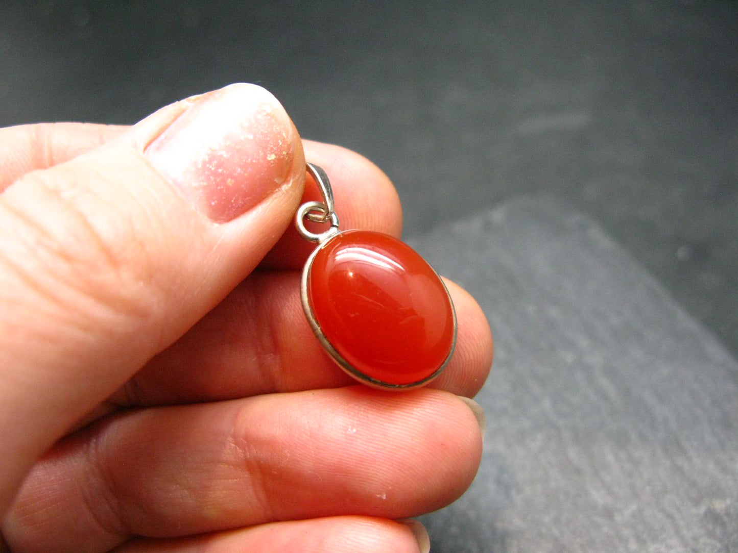 Gem from A Poem by Goethe!! Orange - Red Round Shape Carnelian Sterling Silver Pendant - 1"
