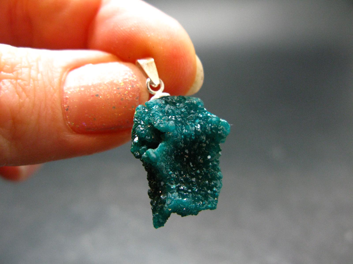 Dioptase Crystal Silver Pendant from Congo - 2.51 Grams - 1.1"