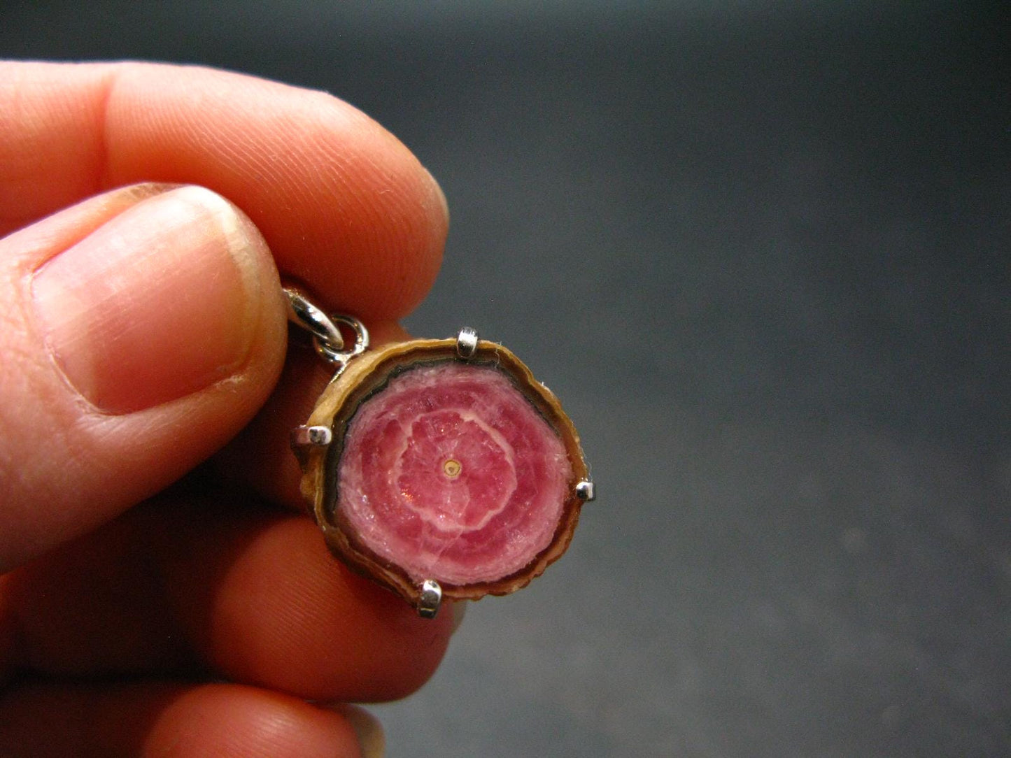 Rhodochrosite Sterling Silver Pendant From Alma Colorado - 0.9" - 3.20 Grams