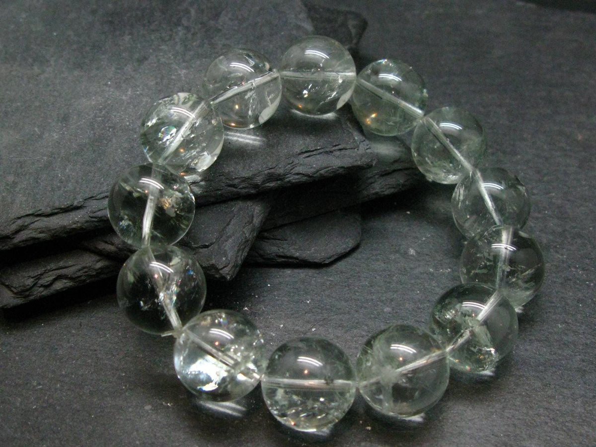 Prasiolite Green Amethyst Genuine Bracelet ~ 7 Inches ~ 17mm Round Beads