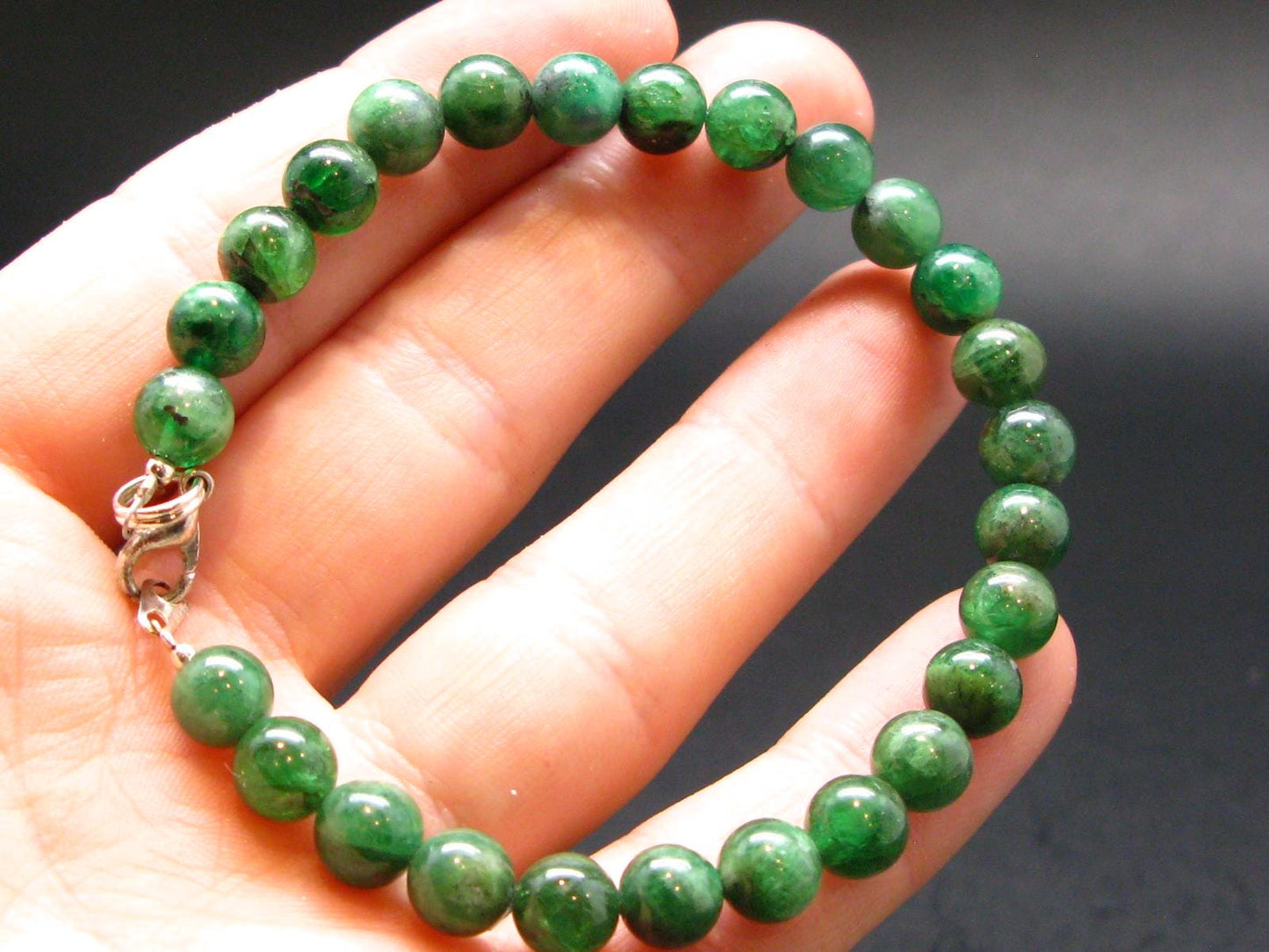 Green Garnet Tsavorite Genuine Bracelet - 13.80 Grams - 7 Inches - 7 mm Round Beads
