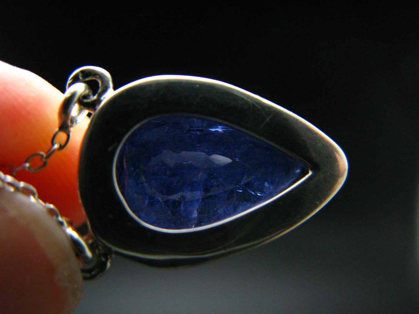 Large Natural Intense Color Faceted Tanzanite Zoisite Sterling Silver Pendant with Silver Chain from Tanzania - 0.7" - 6.38 Grams