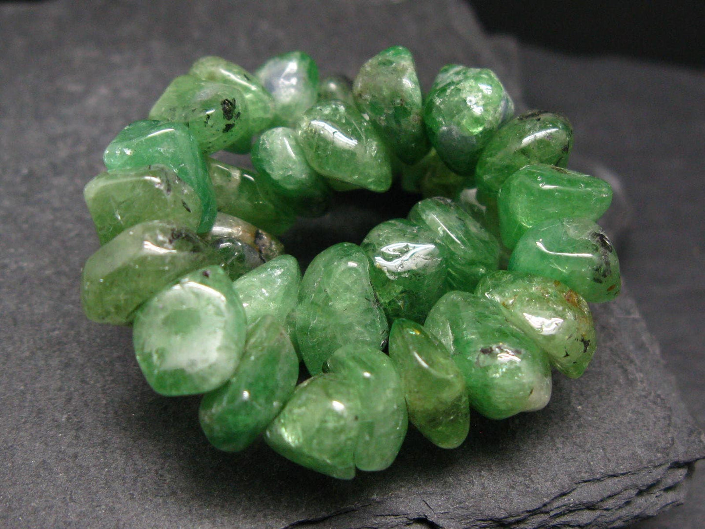 Green Garnet Tsavorite Genuine Bracelet ~ 7 Inches ~ 12mm Tumbled Beads