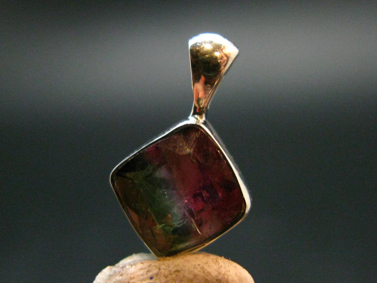 Gem Watermelon Tourmaline Crystal Silver Pendant From Brazil - 0.6" - 1.0 Grams