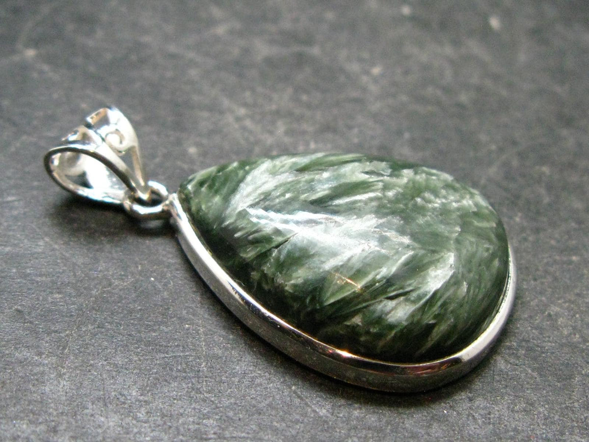 Seraphinite Clinochlore Silver Pendant From Russia - 1.5'' - 8.05 Grams