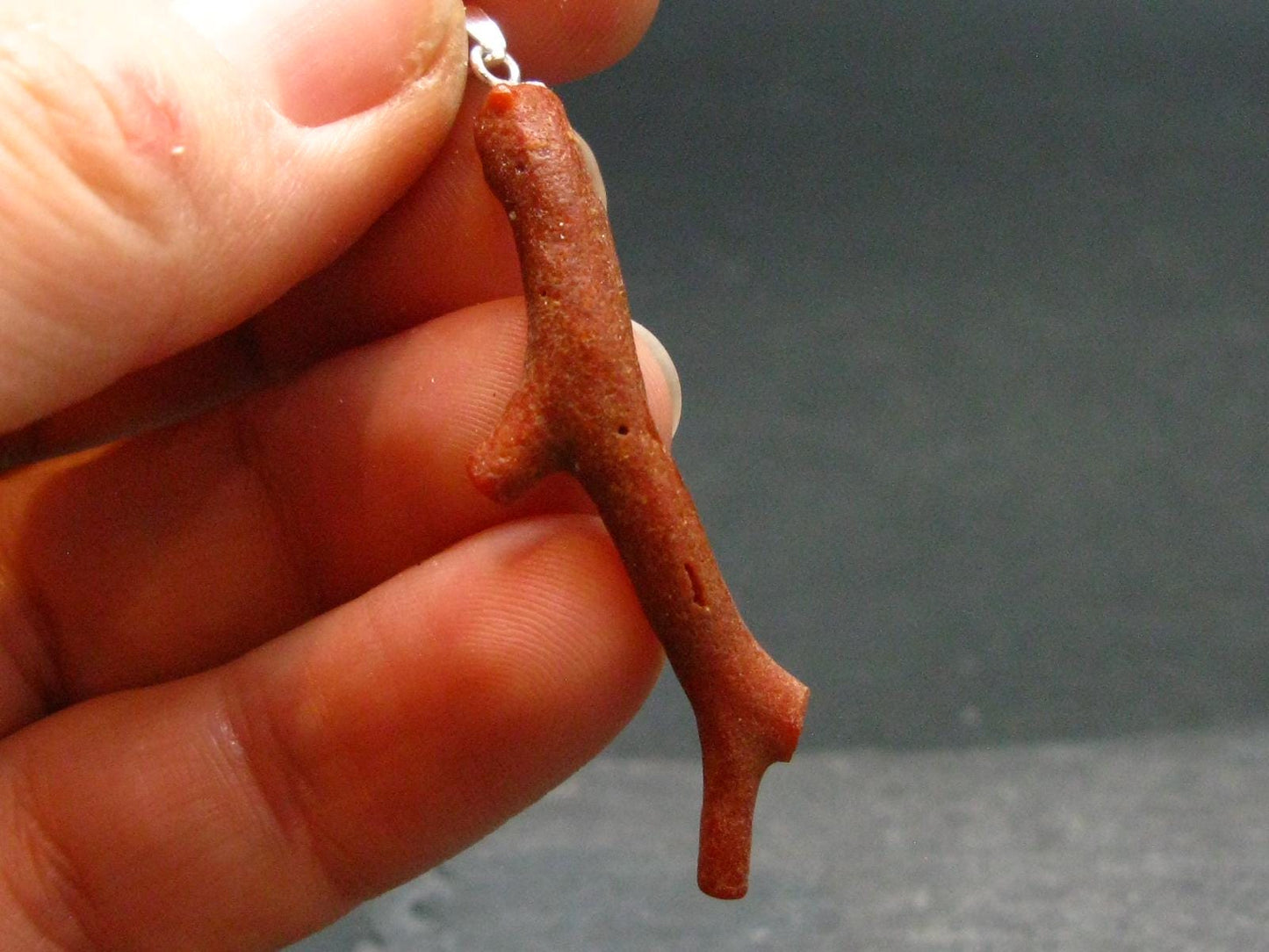 Rare Natural Red Coral Silver Pendant From Italy - 1.9" - 1.72 Grams