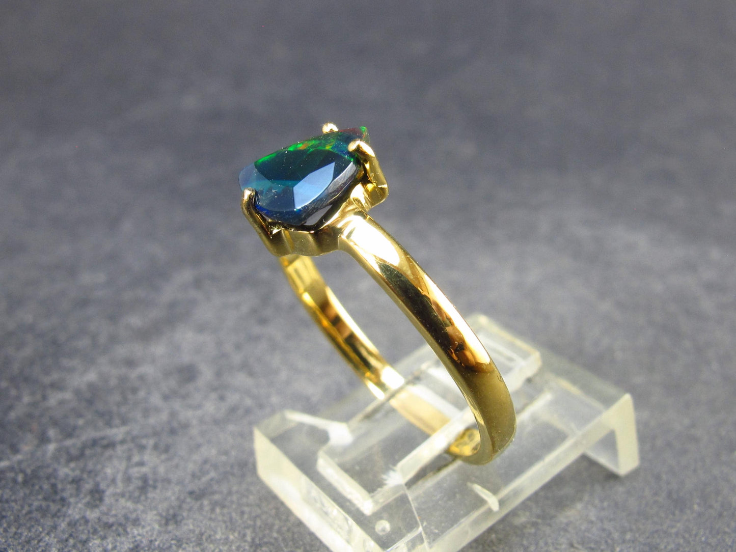 Rare Black Opal Gold Plated Silver Ring from Australia - Size 7.75 - 1.89 Grams