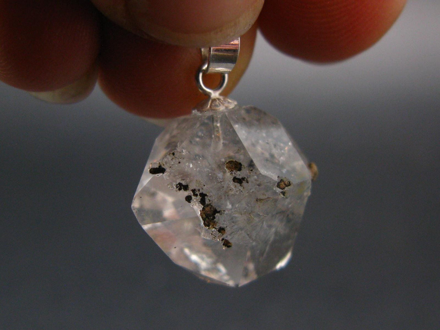 Fine Natural Herkimer Diamond Silver Pendant From New York - 0.9" - 3.79 Grams