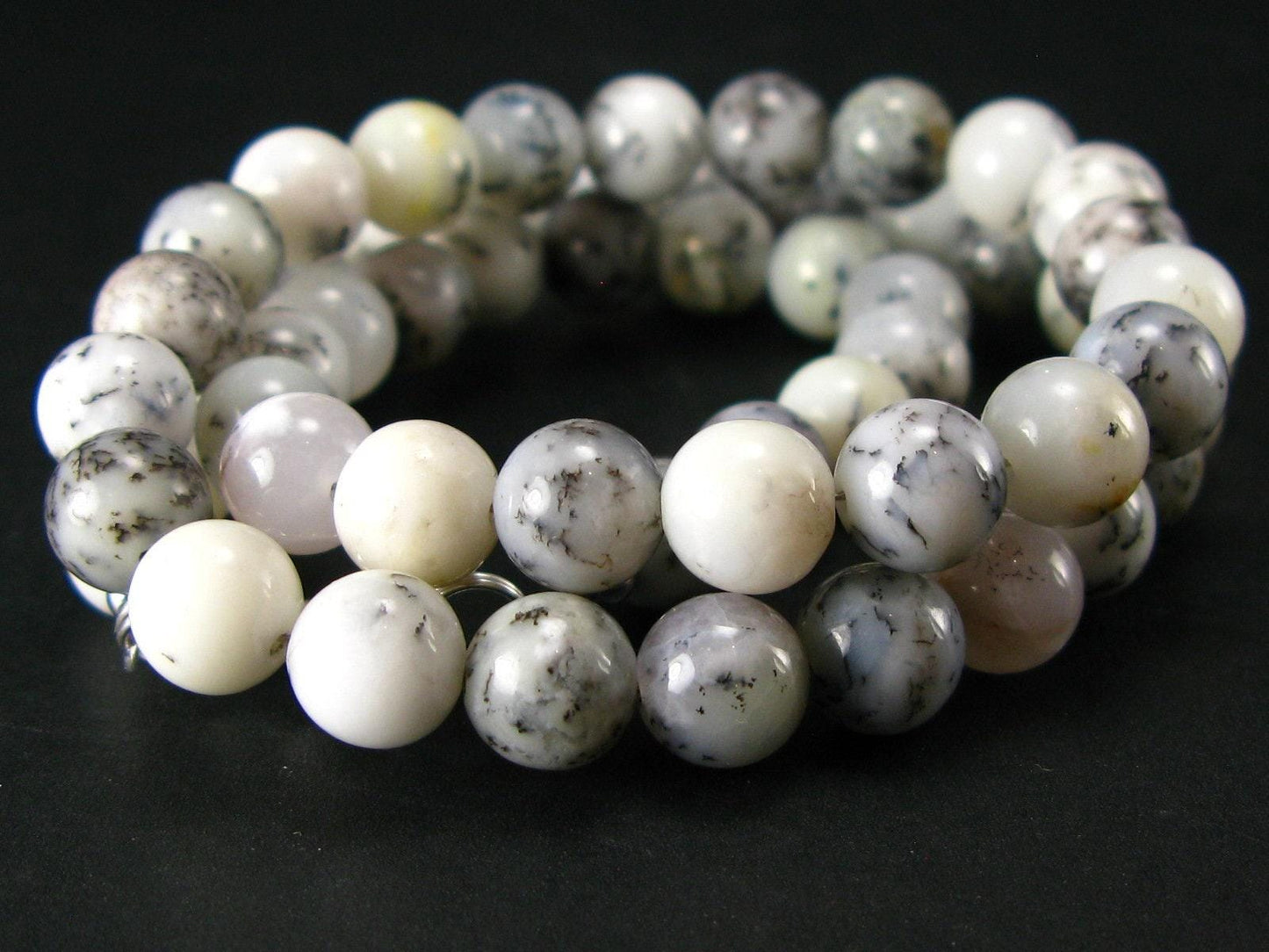 Merlinite Moss Agate Necklace Beads From Brazil - 19" - 8mm Round Beads