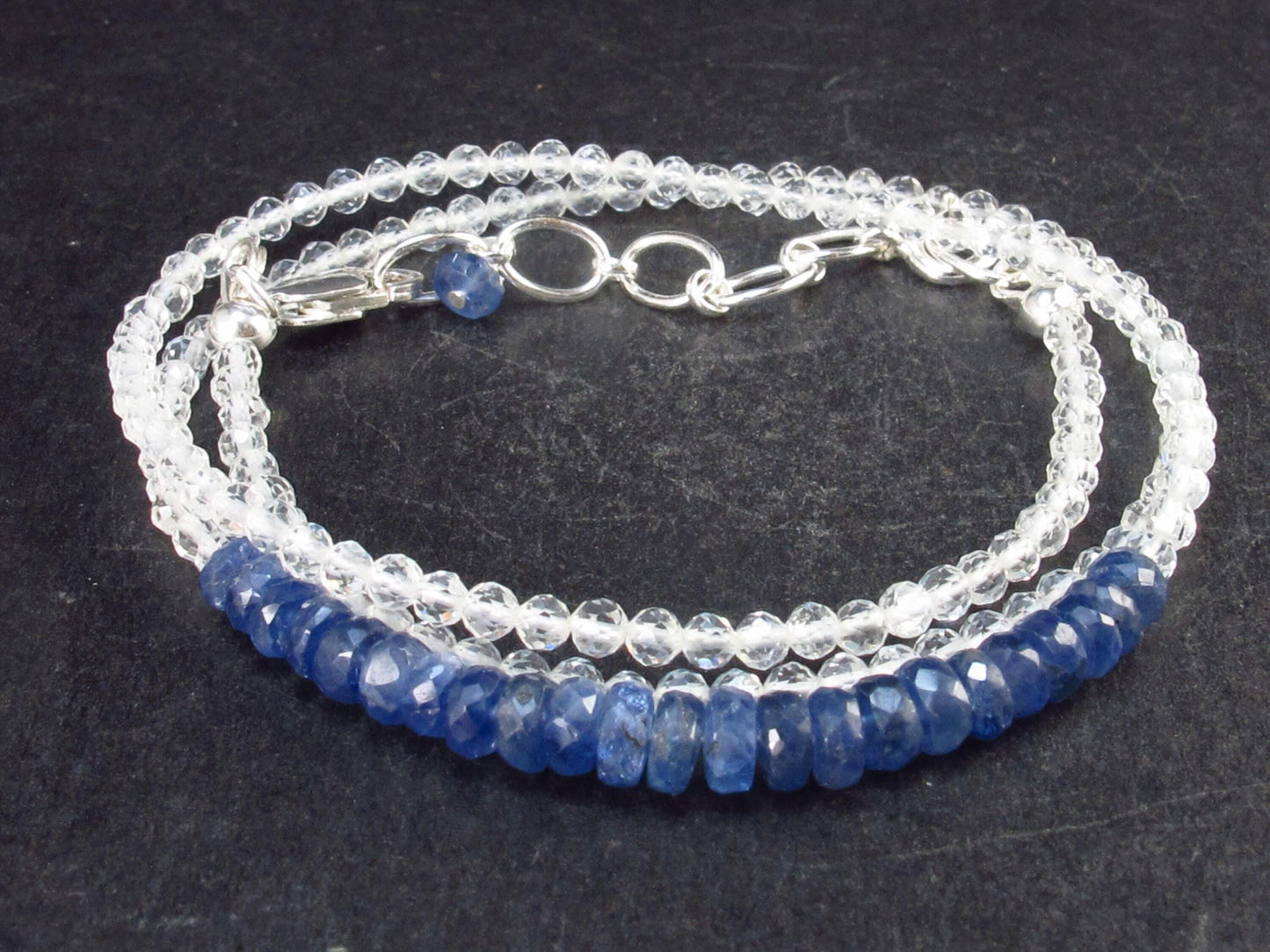 Lightweight Sparkly Faceted Sapphire and White Topaz Gemstone Tiny Beads Necklace - 19" - 8.1 Grams