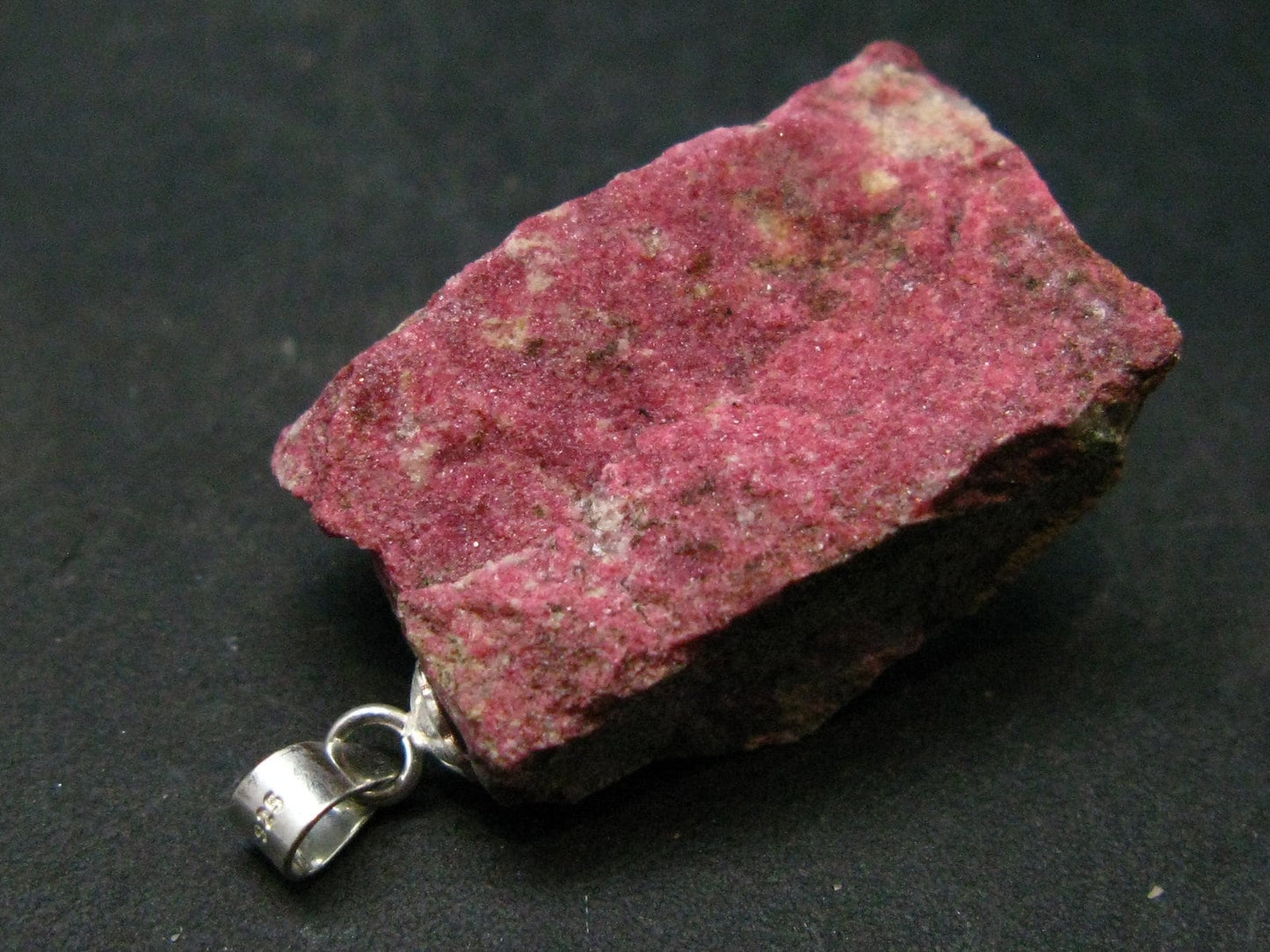 Rare Raw Deep Pink Thulite Silver Pendant From Norway - 1.3" - 6.91 Grams