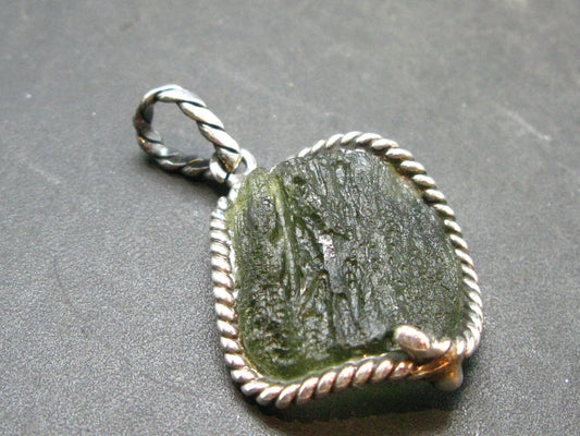 Moldavite Tektite Silver Clover Pendant from Czech Republic - 1.5" - 5.98 Grams