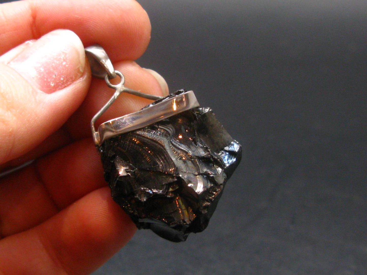 Unpolished Elite Shungite Silver Pendant from Russia - 1.5" - 10.20 Grams