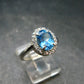 Natural Oval Shaped Facetted Blue Topaz Crystal Sterling Silver Ring - 3.32 Grams - Size 7.25