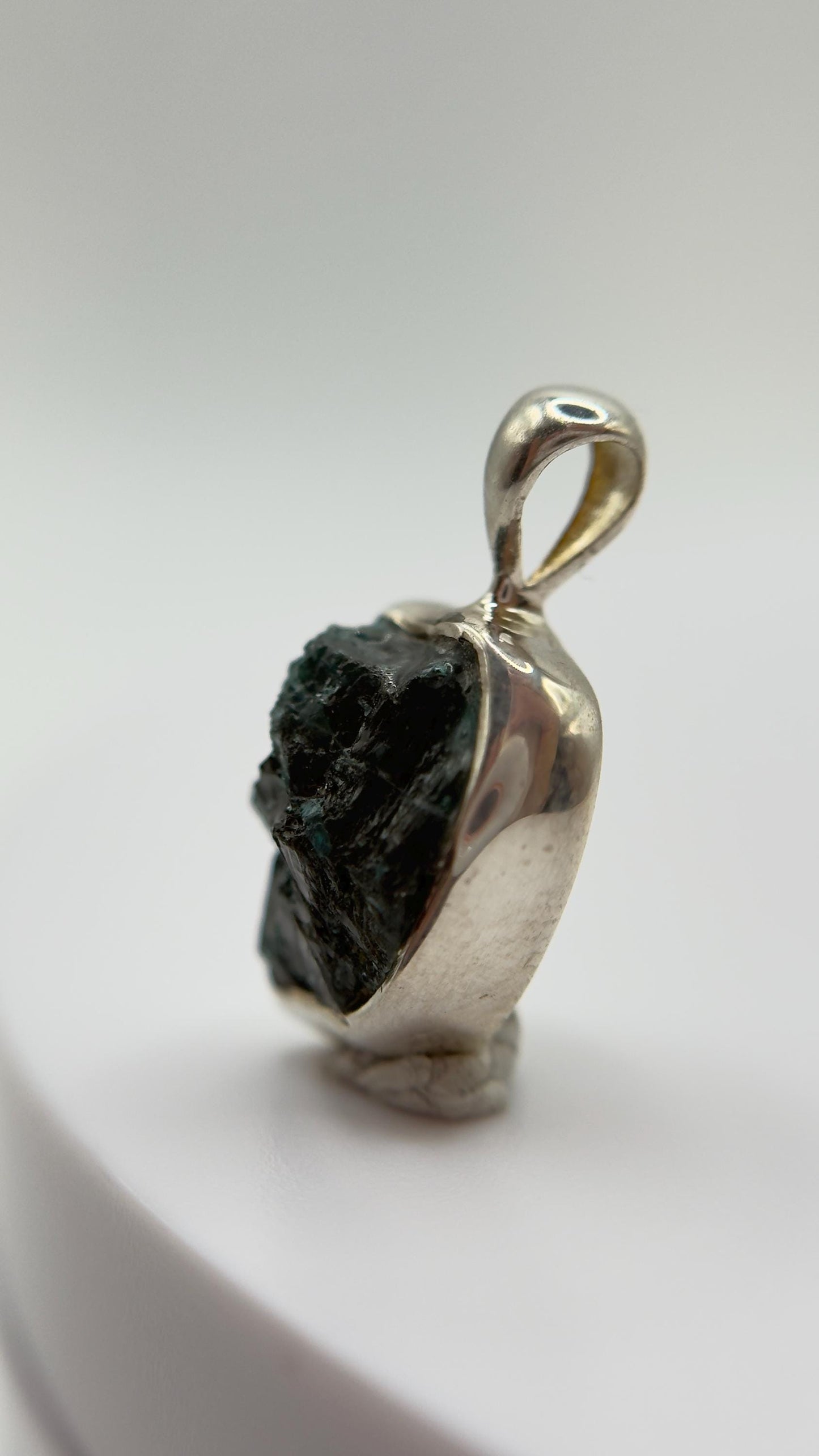 Raw Grandidierite Crystal Pendant Blue Green Gemstone Silver Necklace Rare Stone Jewelry Gift