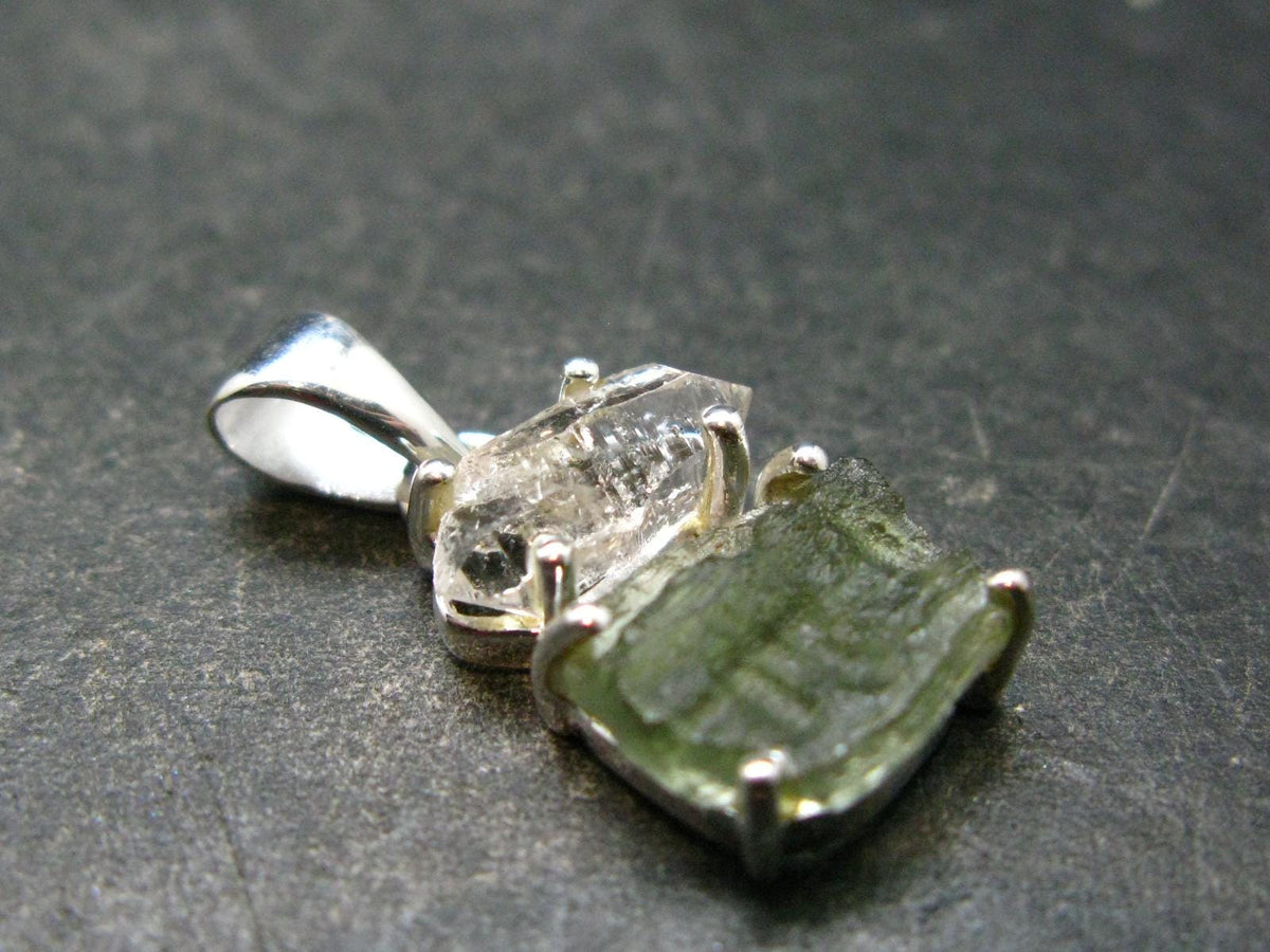 Moldavite & Herkimer Diamond Silver Pendant - 1.0" - 2.40 Grams