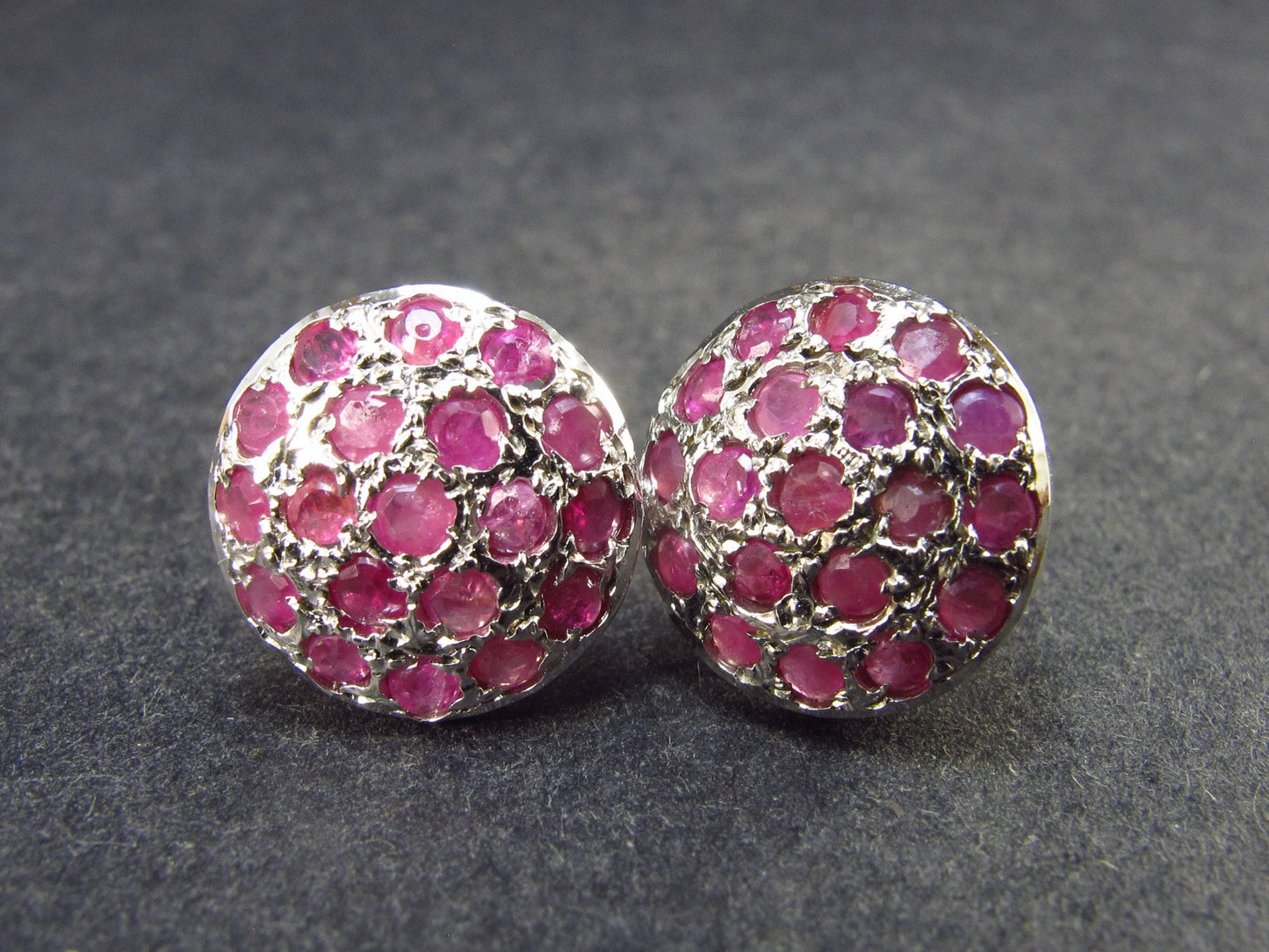 Ruby Faceted Stud Earrings In Sterling Silver - 4.50 Grams