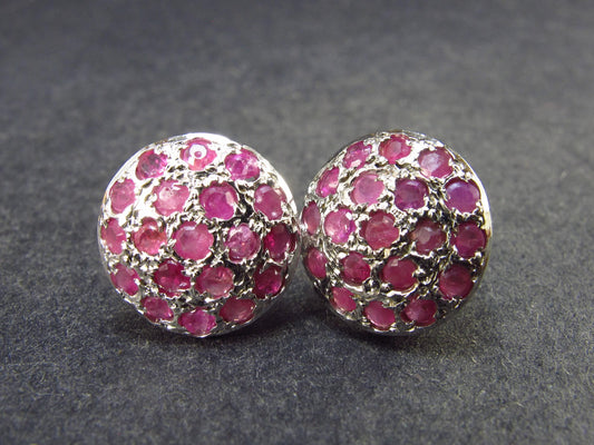 Ruby Faceted Stud Earrings In Sterling Silver - 4.50 Grams
