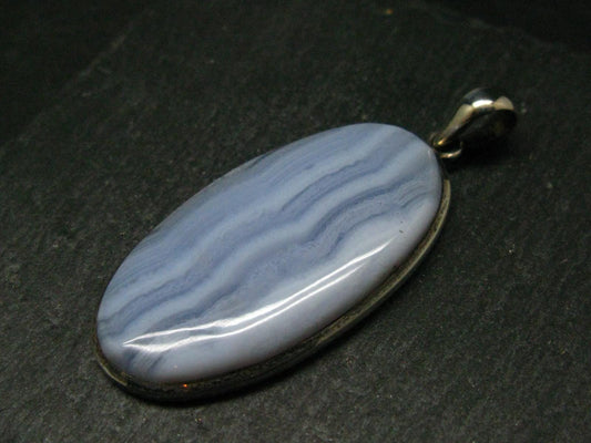 Gem of Ecology!! Large Soft Blue Lace Agate 925 Silver Pendant from Namibia - 2.4" - 17.25 Grams