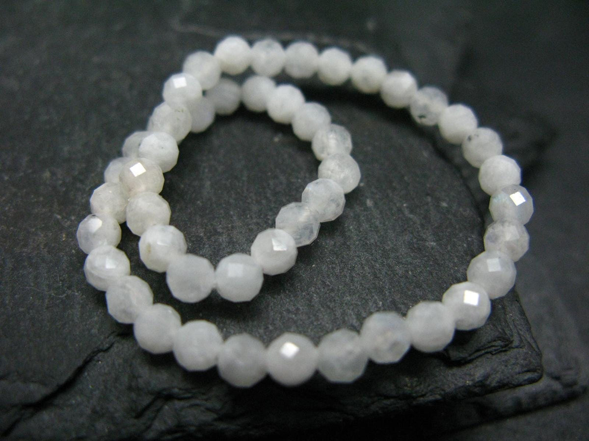 Moonstone Genuine Bracelet ~ 7 Inches ~ 4mm Round Facetted Beads