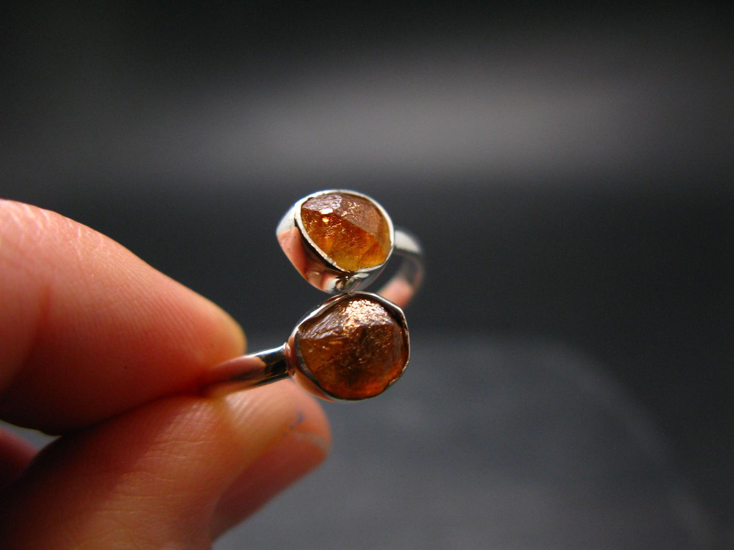 Spessartine Garnet Silver Ring From Tanzania - Size Adjustable - 2.47 Grams