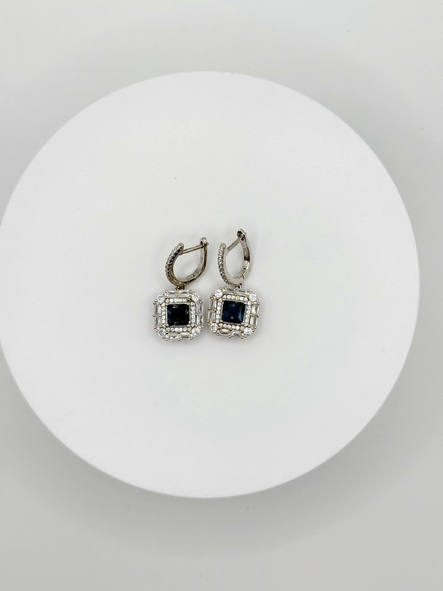 London Blue Topaz Halo Earrings & Pendant Set - Weight 11.25 Grams