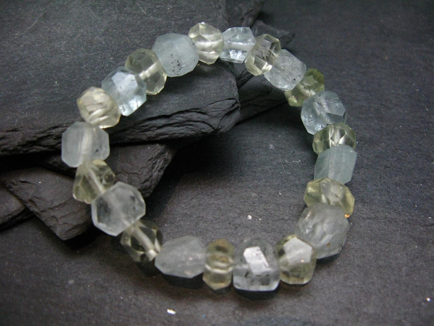 Hiddenite & Aquamarine Genuine Bracelet ~ 7 Inches ~ Facetted Beads