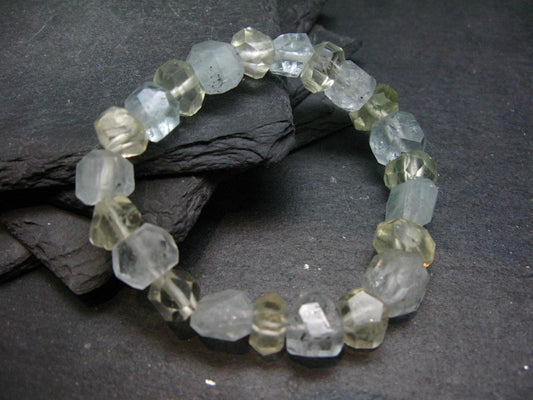 Hiddenite & Aquamarine Genuine Bracelet ~ 7 Inches ~ Facetted Beads