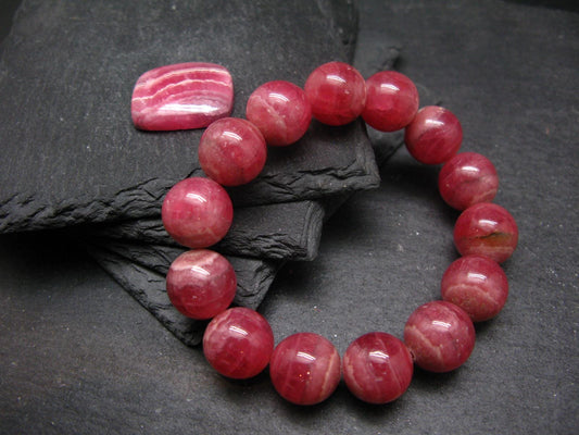 Rhodochrosite Genuine Bracelet ~ 7 Inches ~ 14mm Round Beads