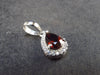 Genuine Red Garnet Almandine Gem with CZ Sterling Silver Pendant From India - 0.8" - 1.52 Grams