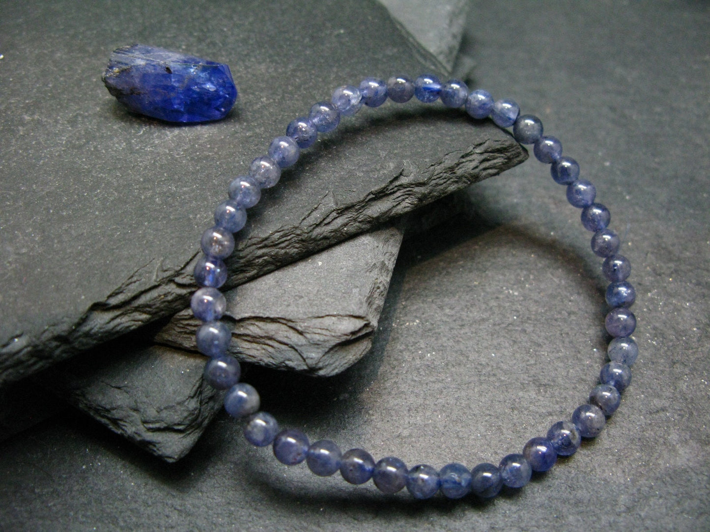 Tanzanite Genuine Bracelet ~ 7 Inches ~ 4mm Round Beads