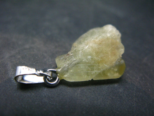 Rare Gemmy Yellowish-Green Brazilianite Terminated Crystal Silver Pendant From Brazil - 1.1" - 2.31 Grams