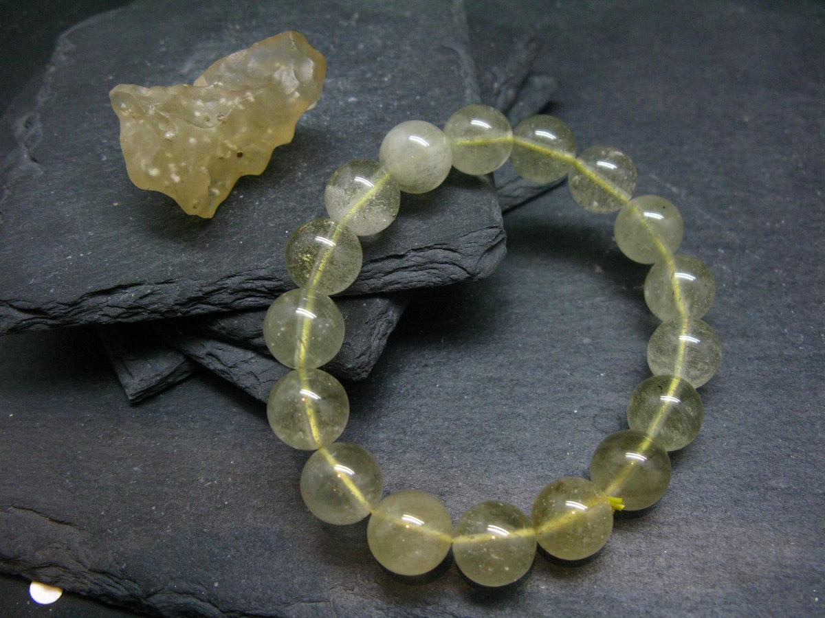 Libyan Tektite Glass Genuine Bracelet ~ 7 Inches ~ 12mm Round Beads
