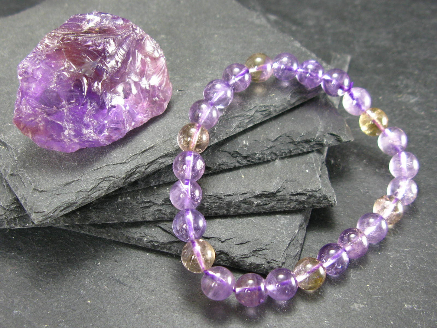 Ametrine Genuine Bracelet ~ 7 Inches ~ 8mm Round Beads