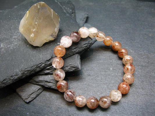 Red Rutilated Quartz Genuine Bracelet ~ 7 Inches ~ 9mm Round Beads
